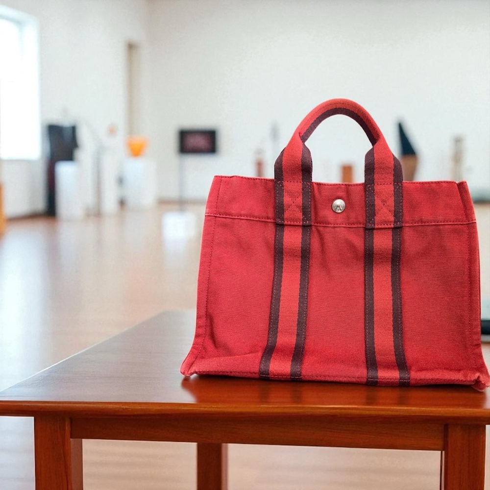 Hermes Red & purple canvas Tote Bag w/wallet 💯 % authenticated